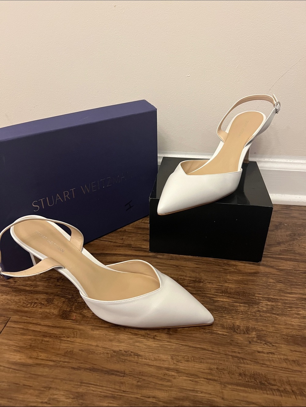 Stuart Weitzman White Pointed Slingback Pumps